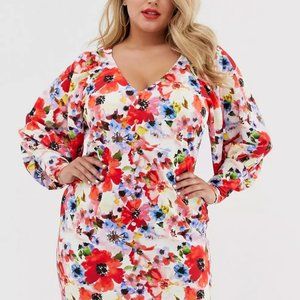 NWT Floral ASOS design Curve puff sleeve tea dress